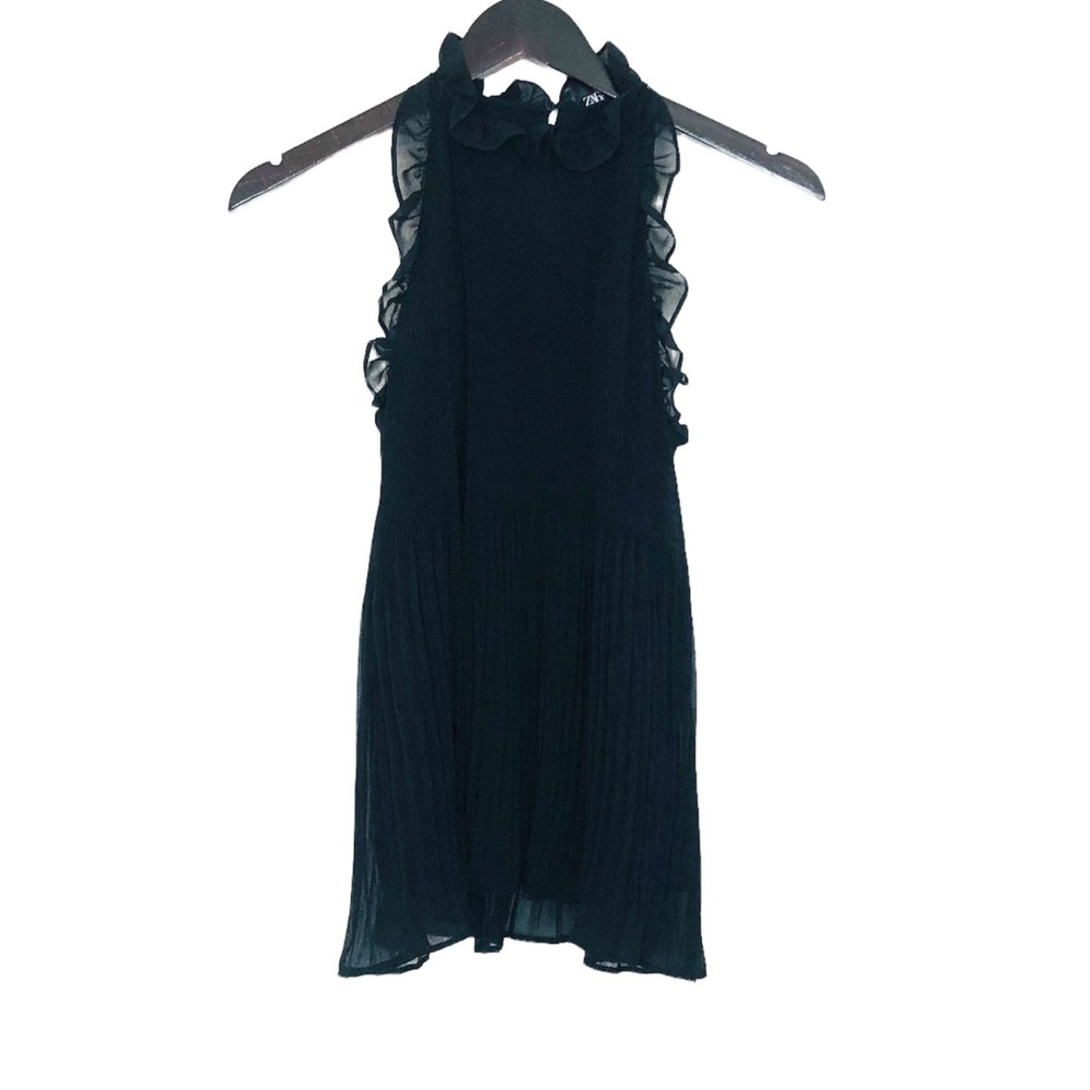 Zara- Black High Neck Pleated Top - Picture 3 of 7
